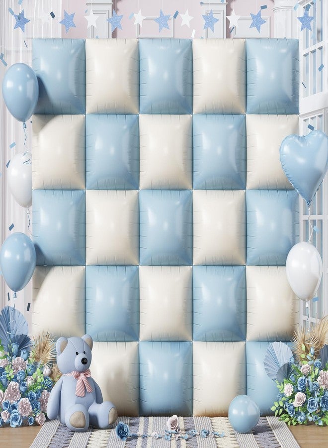 Froova Baby Blue White Square Foil Balloons Wall, 25PCS Dusty Blue and Pastel Cream Square Balloons Backdrop, Double Sided Tunnel Arch Background for Boho Baby Shower Boys Men Birthdays Wedding Bridal - Image 1